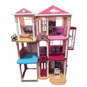 Mattel Barbie 3 Story Pink Furnished Doll Town house Dreamhouse Townhouse 2015